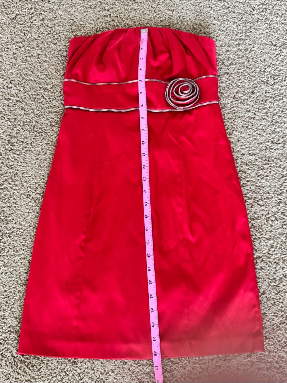 Women’s Strapless Red Party Dress with Decorative Rosette